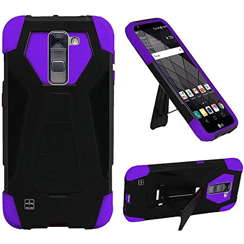 FastSun Hybrid Kickstand Case Cover for LG Stylo 2 Plus MS550 / K550 (Black-Purple)