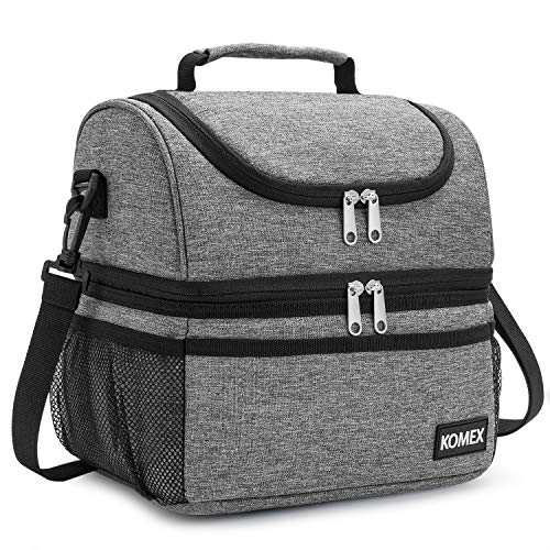 KOMEX Insulated Dual Compartment Lunch Bag Leakproof Lunch Box Cooler with Shoulder Strap