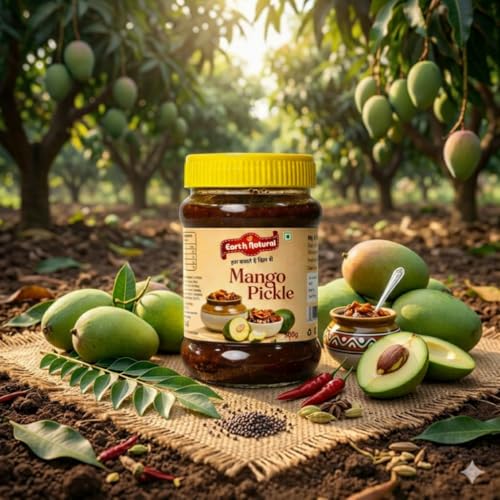 Image of Earth Natural Mango Pickle 500g Homemade | Traditional Indian Achar | Less Oil Aam ka achar Home Made Pickle in Fresh | Dry Sukha Aam Ka Achaar Made with Organic Methods & Preservative Free