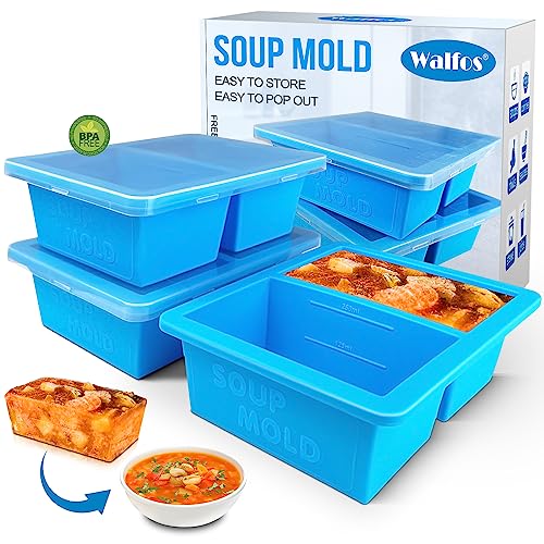 Image of Walfos Silicone Soup Freezer Container, 1-Cup Soup Freezer Cube Tray with Lid Prevents Freezer Odo, 3 Pcs Soup Freezer Molds, Perfect For Storing and Freezing Soup, Broth, Sauce