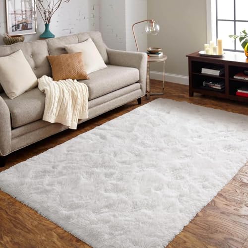 5x7 ft White Rugs for Living Room Fluffy Bedroom Rug Non-Slip Area Rugs Shag Carpet for Nursery Kids PlayRoom Dorm Office Indoor Modern Plush Carpets Teens