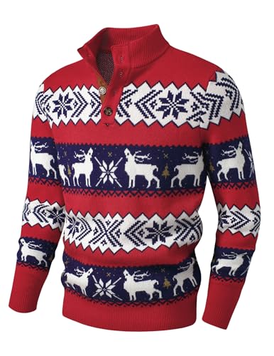 Image of JMIERR Men's Cable Knit Pullover Sweater Casual Long Sleeve Stand Collar Button Knitted Sweaters