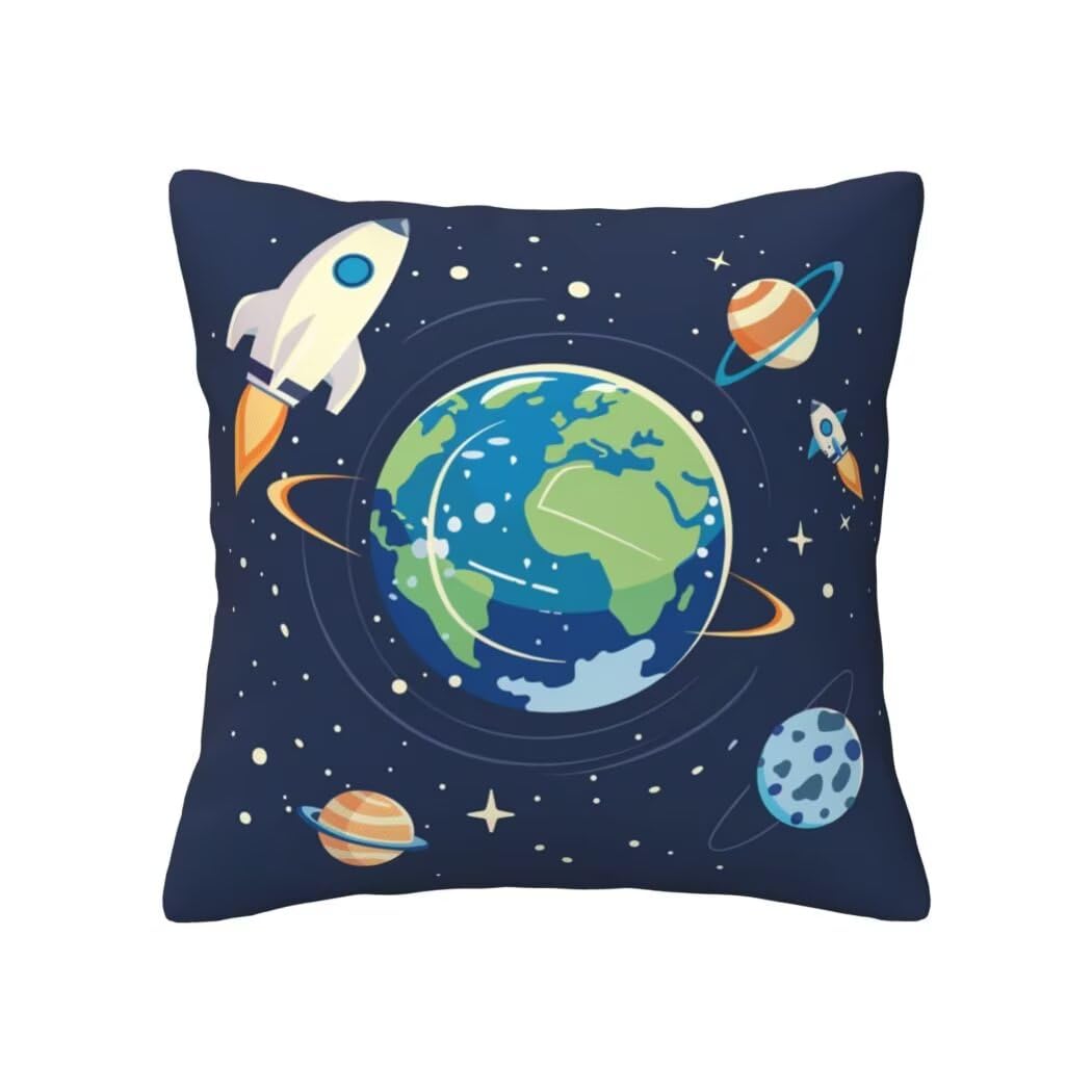 Poszewka na poduszkę z kreskówek 60 x 60 cm poszewka na poduszkę miękka aksamitna poduszka planeta dekoracyjna na sofę, 4 sztuki poszewki na poduszki z ukrytym zamkiem błyskawicznym dekoracja do domu