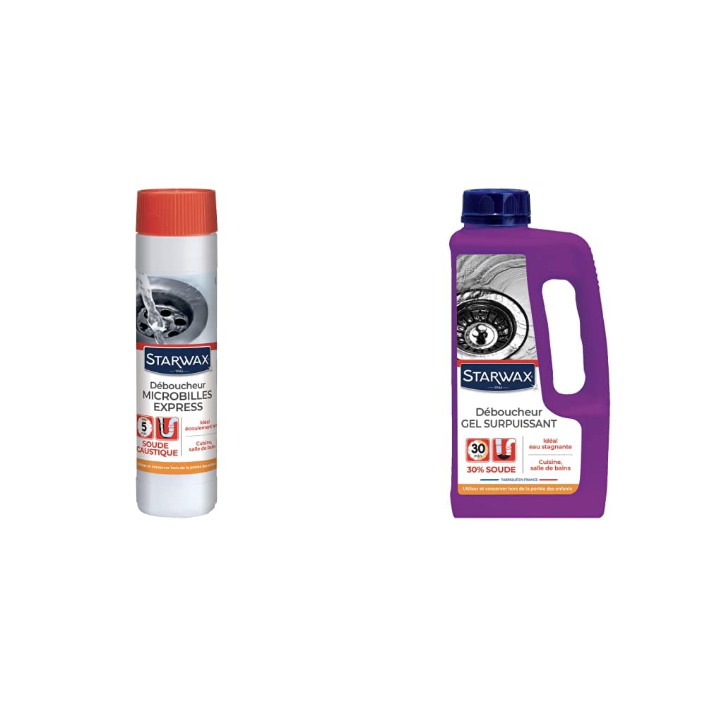 STARWAX Déboucheur Microbilles pour Canalisations - 500g & Déboucheur Gel pour Canalisations - 1L - Idéal pour Déboucher