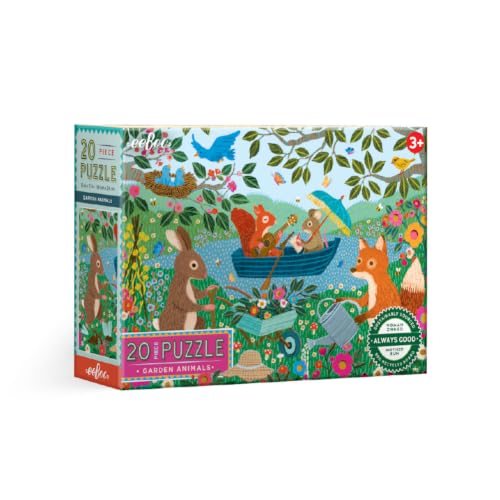 eeBoo: Animaux du jardin – Puzzle de 20 pièces – Puzzle de 28 x 38 cm, grandes pièces surdimensionnées, animaux de la forêt colorés, scène naturelle en plein air, respectueux de l'environnement