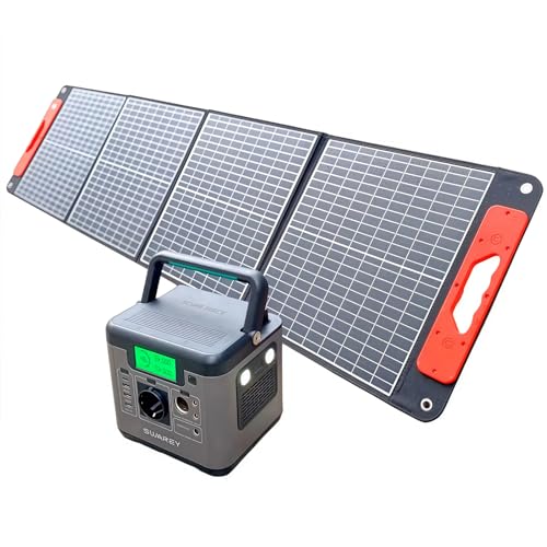 SWAREY Kit Énergie Solaire Portable – Générateur 500W 518Wh + Panneau Solaire Pliable 100W – Recharge Rapide AC/DC/USB/Type-C/QC3.0 – Pour Camping,...