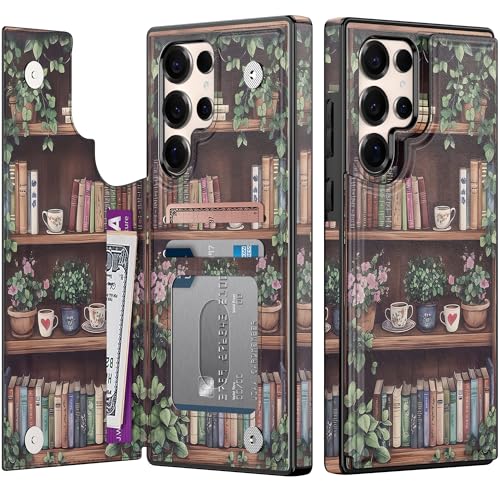Coque Samsung S25 Ultra en cuir synthétique floral premium avec fentes cartes d'identité