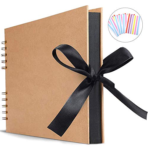 LATTCURE Album Photo, Album Photo Scrapbooking 40 Feuilles (80 Pages) Noires DIY Scrapbook Mariage Cadeau Femme Homme pour Valentin De noël Anniversaire, Noir