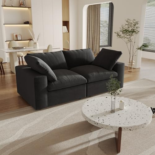 Cloud Modular Sectional Sofa Couch,80.3" Convertible Couches Lovesofa for Living Room,Minimalist Deep Sofa Couches,Sofa Covers Washable&Replaceable(Black)