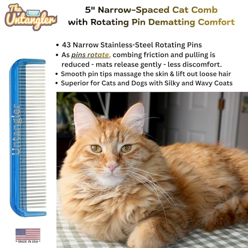 Image of Cat Comb - 5 inch with ultra fine silky smooth rotating teeth for gentle mat clearing; 7 inch with dual-spaced teeth, SkyBlue