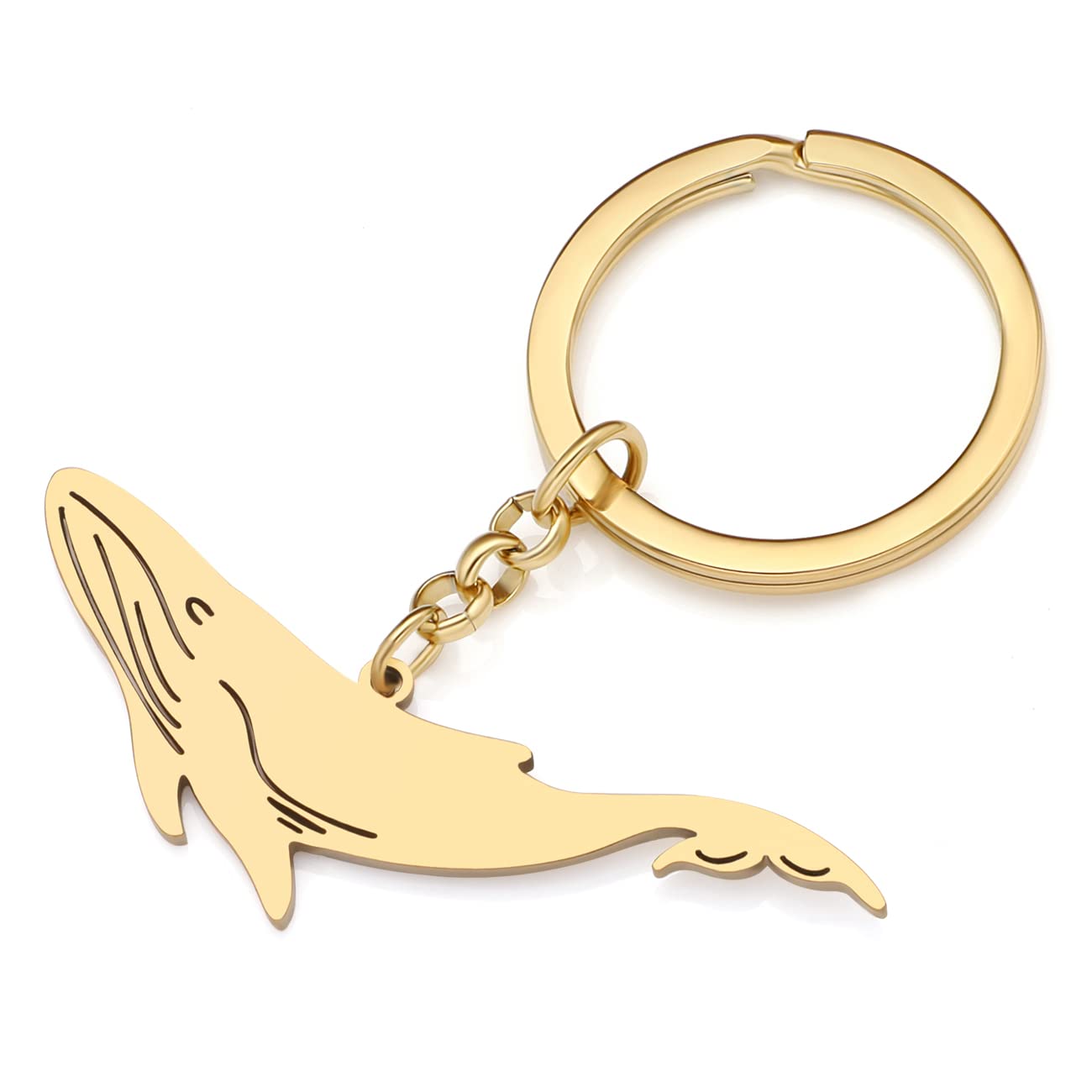 RAIDIN Stainless Steel 18K Gold Plated Ocean Animal Shark Whale Dolphin Keychain Keyring for Women Girls Car Purse Keys Gift