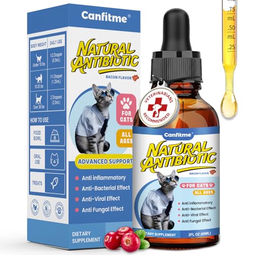 Canfitme Antibiotic for Cats Cat Antibiotics for Infection Natural Antibiotic Pet Supplements Supports Allergy Itch Cough Relief Immune Support -Proper for All Ages & Breeds-Bacon Flavor | 2 Fl Oz