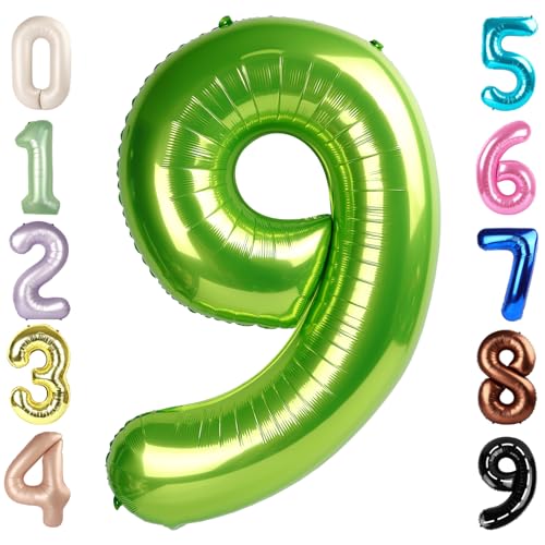 Image of 9 Balloon Numbers, 40In Green Balloons for Party Birthday Decorations | Eye-catching Appearance, Perfect Decorative Centerpieces, Convenient Self-sealing Structure, Widely for Various Occasions