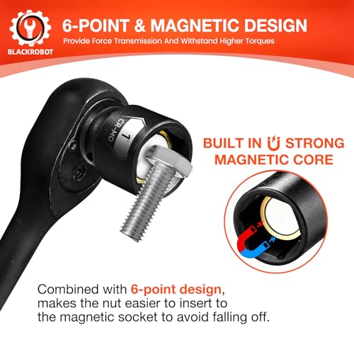 BLACKROBOT 1/2" Drive Magnetic Impact Socket Set, 10-Piece Shallow Socket Set with Storage Rail, SAE 3/8" to 1", 6-Point Magnetic Sockets, Cr-Mo Steel by BLACKROBOT - Image 4