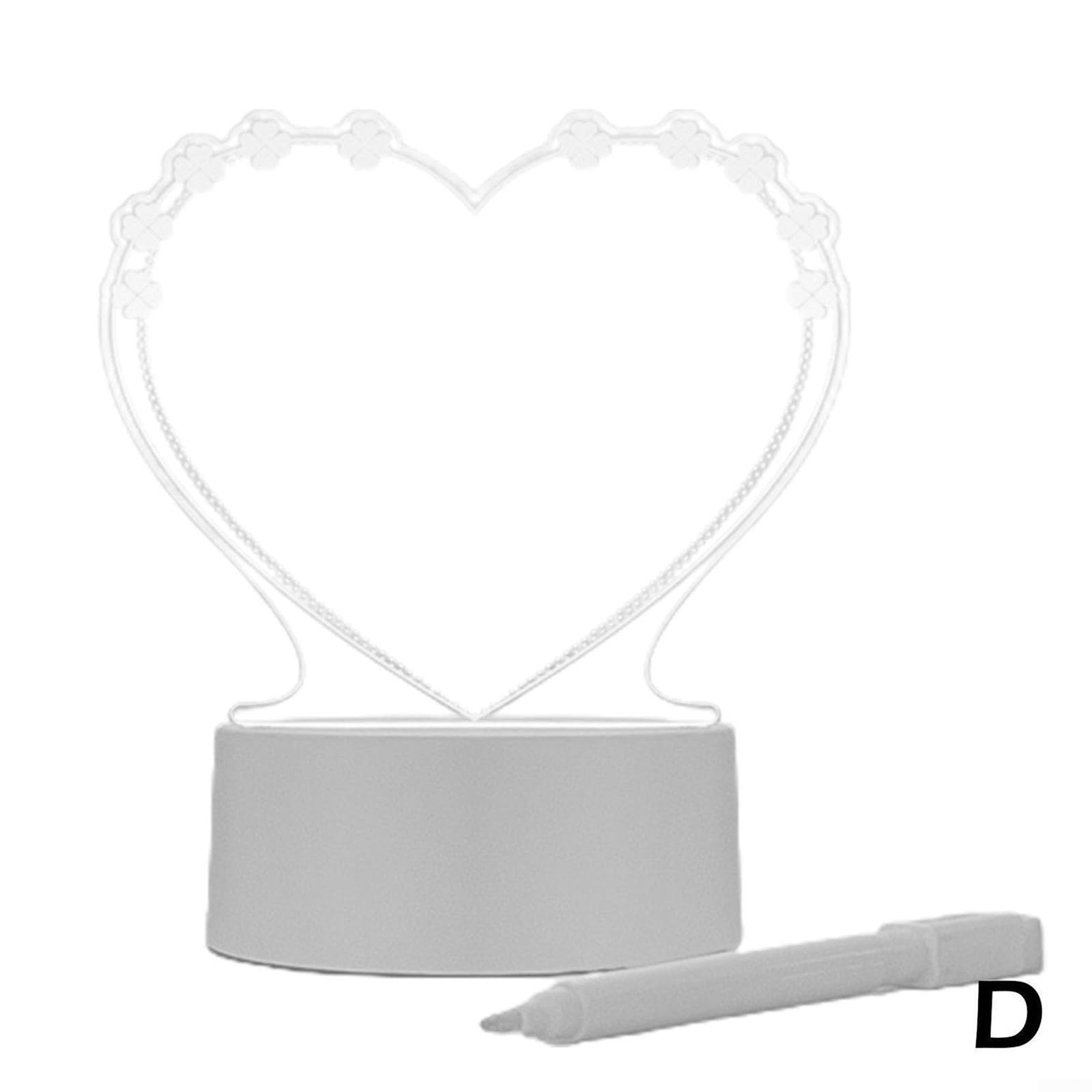 Carpango Lampada per bacheca messaggi, lampada USB per messaggi, luce notturna a LED, in acrilico trasparente, con penna cancellabile, alimentatore USB (a forma di cuore