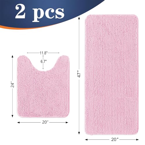 Image of OLANLY Bathroom Rugs Sets 2 Piece, Soft Absorbent Chenille Bath Mats and U-Shaped Contour Toilet Mat Area Rug Set, Machine Washable Bath Carpet, Home Decor Accessories(47 inchx20 inch+24 inchx20 inch, Pink)