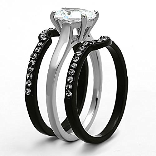 Marimor Jewelry 2.15 Carat Oval Cut Cubic Zirconia Black Stainless Steel Wedding Ring Set Women's Size 5-102