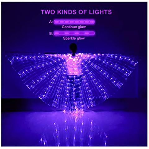 iMucci LED Lights Belly Dance Wing Isis Wings with Sticks for Adults and Child - Purple - Small Cover