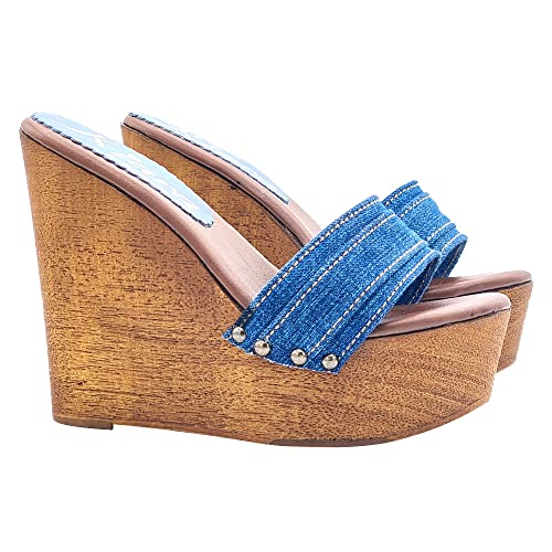 Kiara Shoes - Wedge Denim Woman Shoes with Comfortable Heel 13 - Made in Italy - KZ3101 Denim