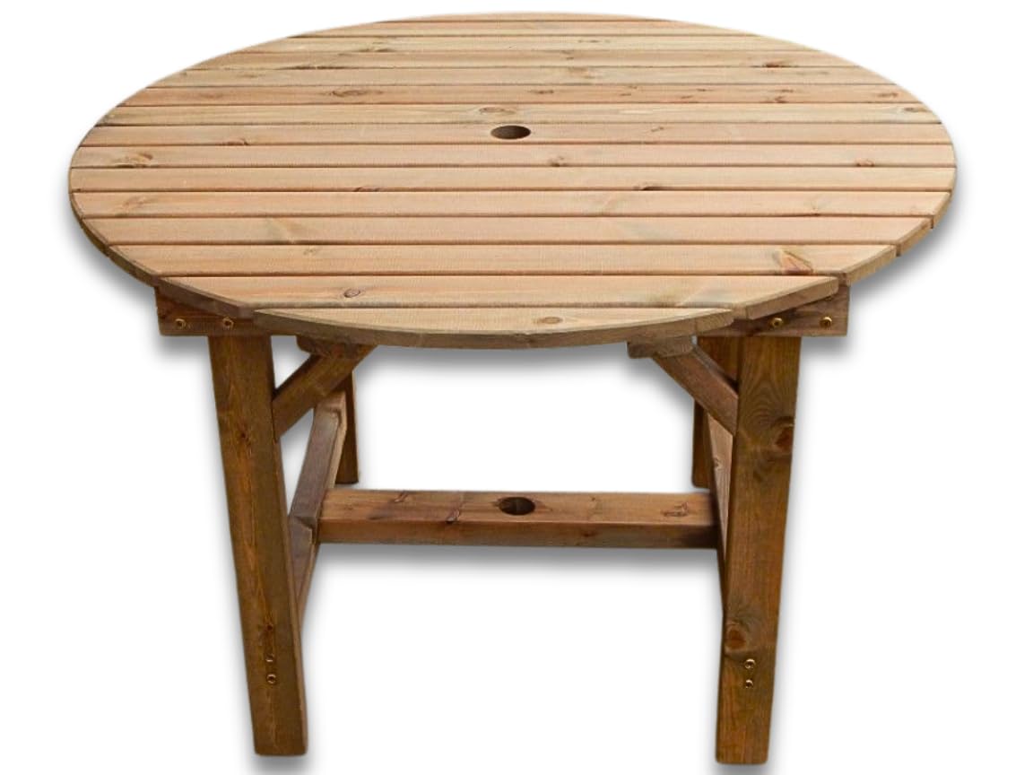 Wooden Garden Dining Table 1.1m Round – Solid Redwood, Fully Assembled Outdoor Patio Table, Weather-Resistant, Durable Handmade Garden Furniture