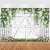 Hnmdmyi 3x2.4m Telón de Fondo Primavera Blanco Puerta de Madera Flor Verde...