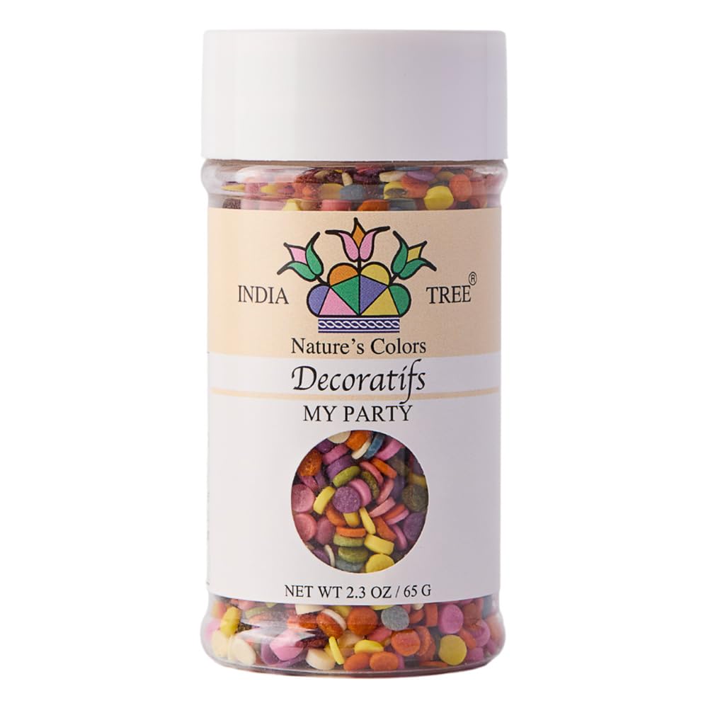 India Tree Nature's Colors Natural Rainbow Confetti Cake Decorations, 2.3 oz | Naturally Colored Baking Sprinkles for Cakes and Cookies, Top 9 Allergen Free, Red 3 Free, Made Without Artificial Dyes