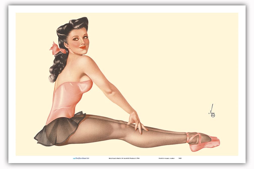 Miss Black Magic - June 1944 Esquire Magazine - Vintage Pin Up Girl Print by Alberto Vargas c.1944 - Master Art Print (Unframed) 12in x 18in