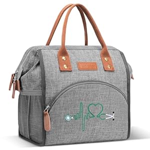 LOKASS Nurse Lunch Bag for Women, Embroidered Lunch Box with Special Nursing Design, Insulated Lunch Tote Ideal for Nurse Gifts, Neutral Grey