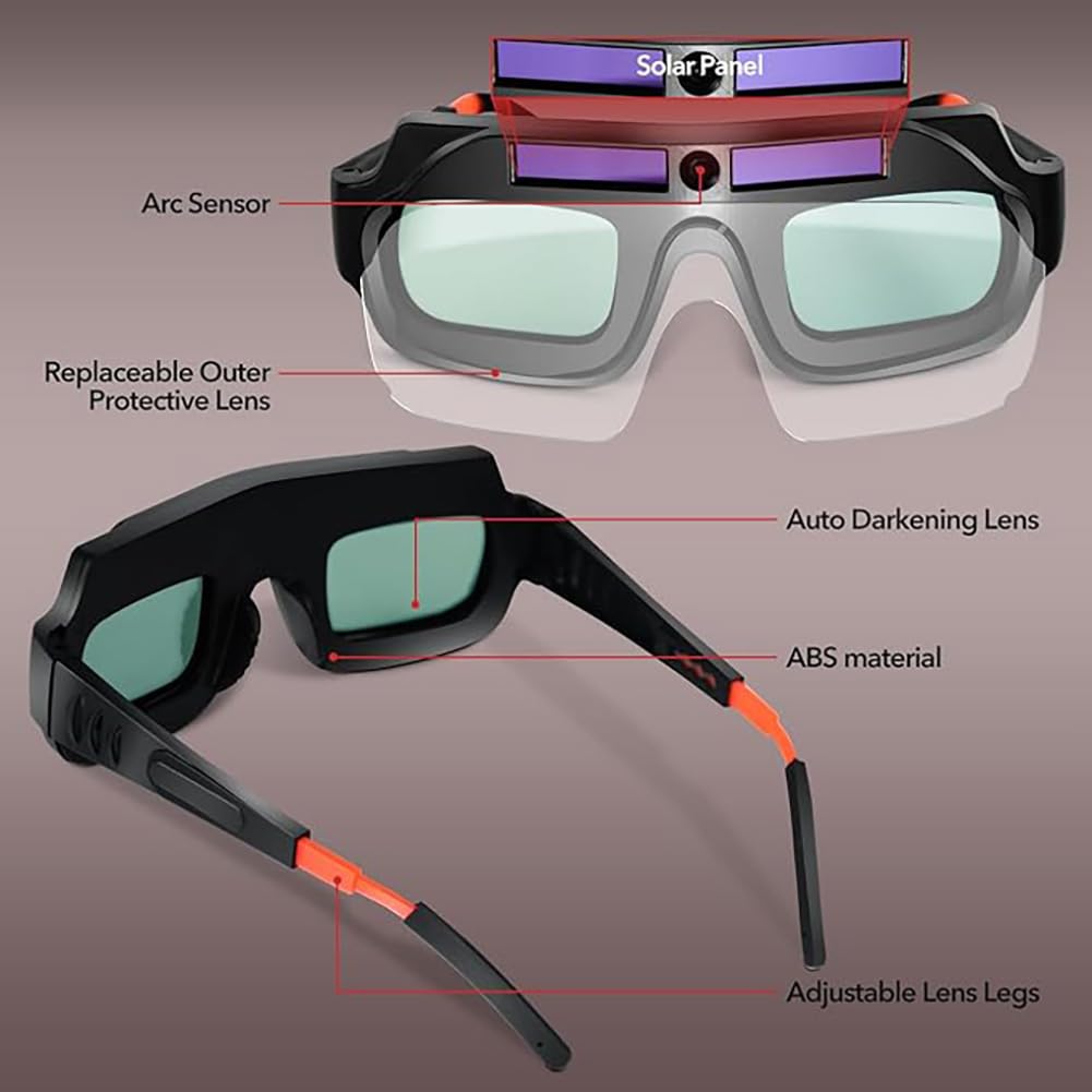 True Color Solar-Schweißbrille, automatische Verdunkelung, Sicherheitsbrille mit Aufbewahrungsetui