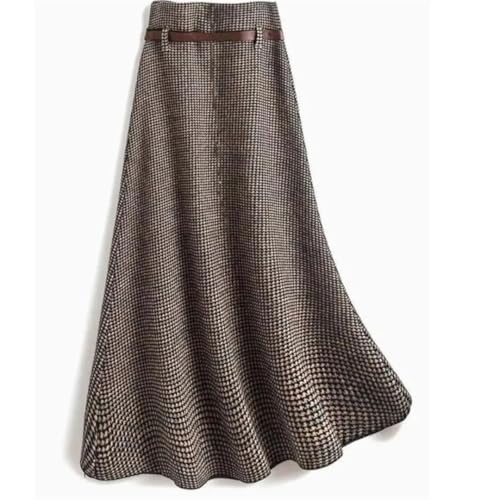 Women's Korean Style High Waist Pocket Retro Plaid Slim Wool A-Line Skirt3
