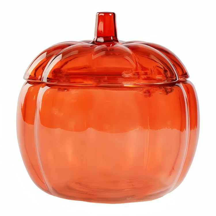 Halloween Pumpkin Glass Sweet Jar, Orange Pumpkin-Shaped Treat Storage Jar, Spooky Table Centrepiece & Autumn Home Decoration