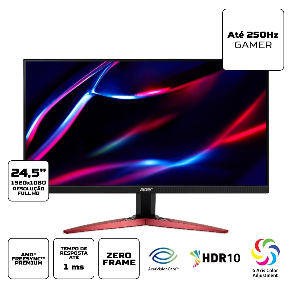 Monitor Gamer Acer Nitro KG251Q Tela de 24,5 Full HD 250Hz