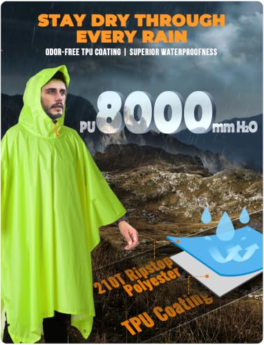 Image of ANYOO Hooded Rain Poncho for Adults Waterproof Lightweight Rain Coat for Men Women Reusable Rain Jacket for Emergency Outdoor