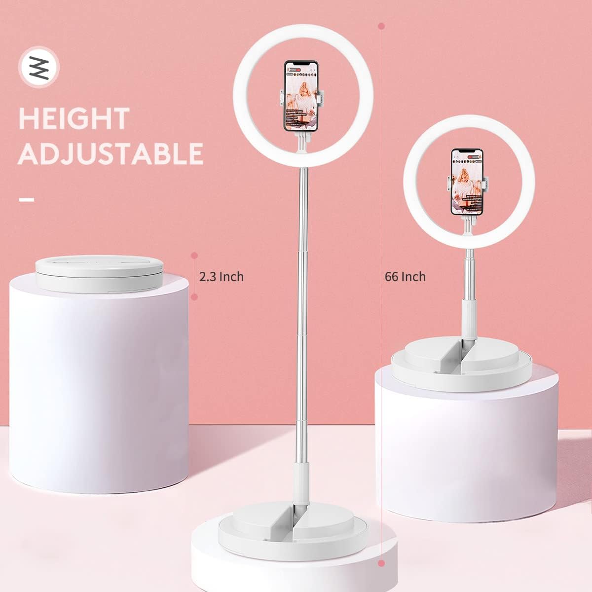 10 Inch Ring Light, 22.8-66 inch High Adjustable Ring Light with Stand, 3 Color Modes Selfie Ring Light for iPhone & Android, Led Ring Light for Live Stream/Makeup/YouTube Video, White