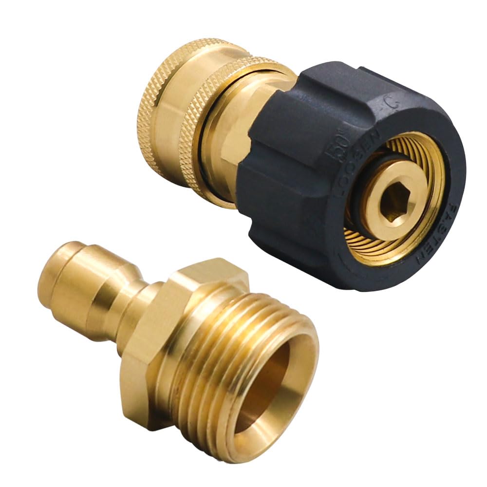 Napredak Quick Connect Pressure Washer Adapter Set, M22-14mm Female to 1/4" Socket and M22-14mm Male to 1/4" Plug Brass Fitting