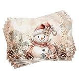 Tischsets für den Winterurlaub, Schneemann, 4er-Set, creme-rot, Weihnachtstischmatten für Abendessen, dekorativ, rutschfest, waschbar, für drinnen und draußen, 45,7 x 30,5 cm