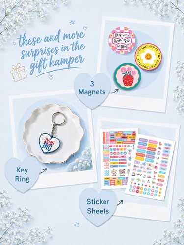 Image of Doodle Happy Vibes Birthday Gift Hamper for Girls | 14 Cute & Useful Gifts Including Notebook, Stickers, Magnets, Photo Frame, Keychain, Notecards & Greeting Card | Ready-to-Gift Box for Teens, Best Friends & Sisters