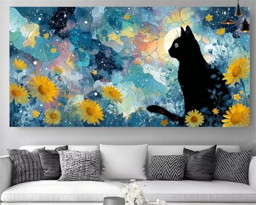 Peinture diamant adulte grand format 60x120cm chat fleurs kit broderie canevas 5D