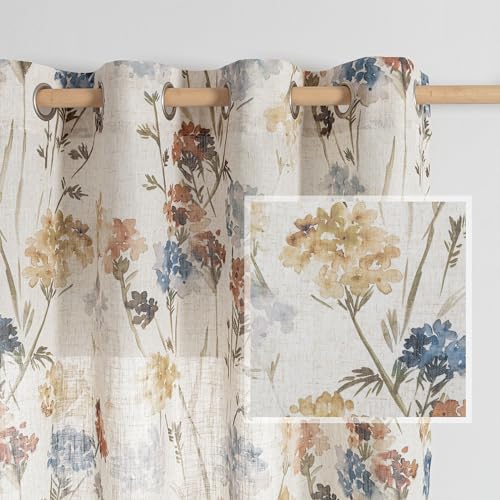 MSKY HOME Floral Linen Curtains