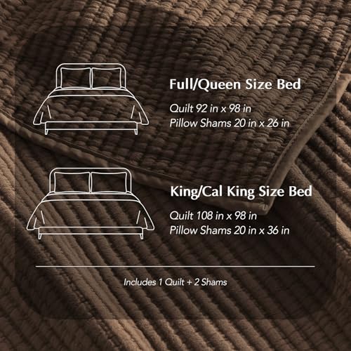 Image of EVERGRACEHOME Cotton Coverlet Set King Size 3 Pieces, Lightweight Soft Ribbed Matelasse Bedspread Quilt Set, Cozy Oversized Quilted Bedding Set with 2 Pillow Shams for All Seasons, Sienna Brown