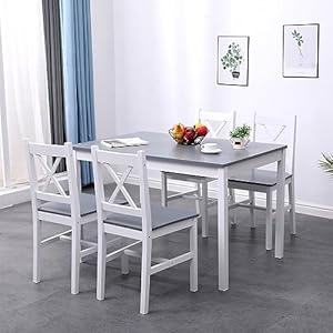 Sogesfurniture 5-teilige Essgruppe Weiß & Grau