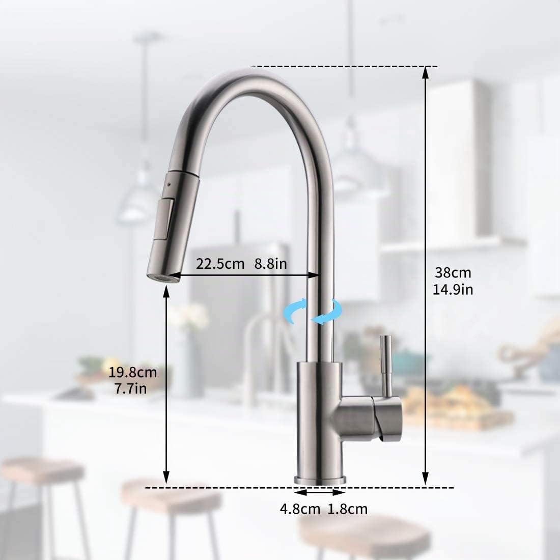 AIMADI Touch Sensor Wasserhahn Küche Armatur Küchenarmatur mit Brause Ausziehbar 360° Drehbar Spültischarmatur Mischbatterie Einhand-Spültischbatterie Gebürsteter Nickel