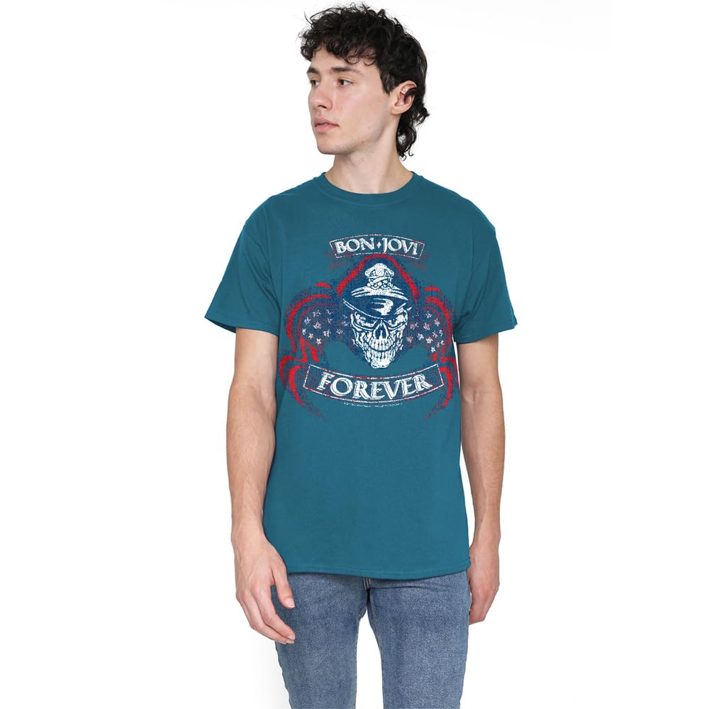 Bon Jovi Forever Skull Unisex T Shirt, Navy, XXXXX-Large