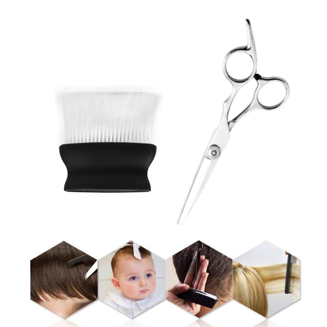 Doberyl Combo of Neck & Face Duster Brush and 6.5" Stainless Steel Hair Cutting Scissors for Personal and Professional Use (Set of 2)