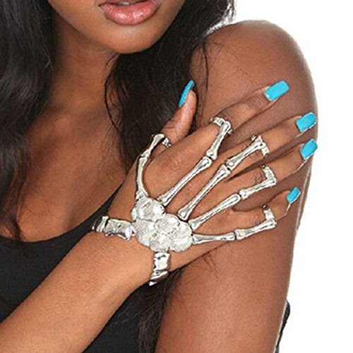 Misscat Fashion Women Bone Hand Chains Skull Fingers Metal Skeleton Slave Bracelet Ring