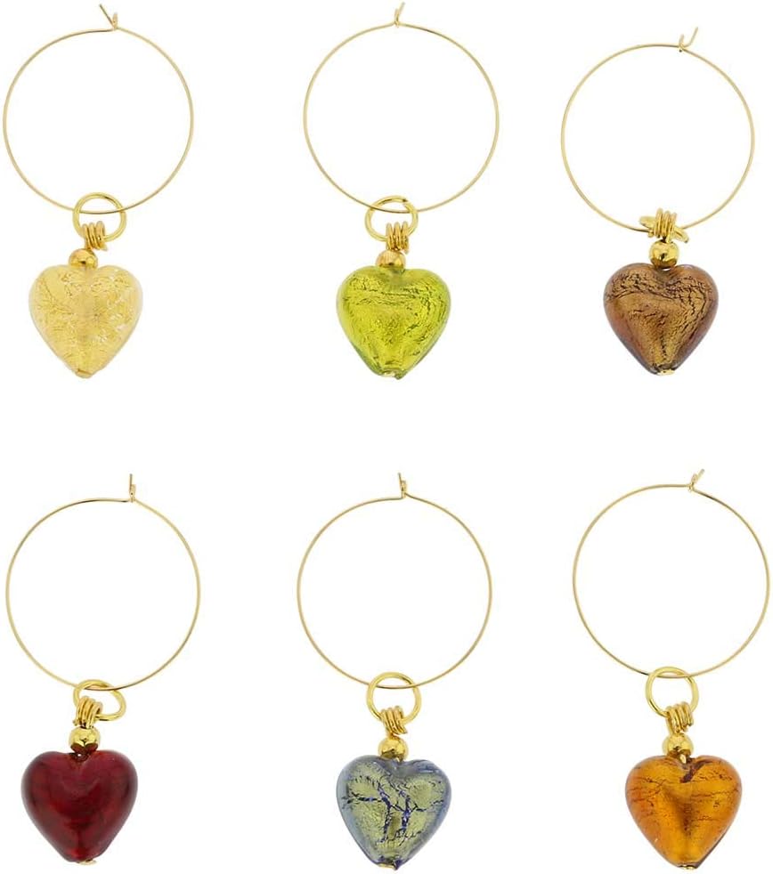 Glass Of Venice Murano Glass Heart Wine Glass Charms Set of 6