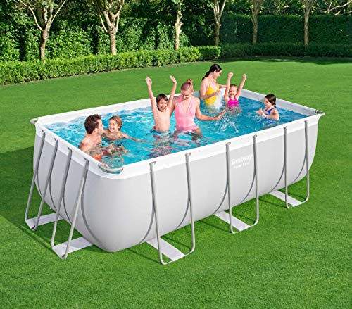 Bestway Power Steel Frame Pool-Set mit Sandfilteranlage 412 x 201 x 122 cm, lichtgrau, eckig – Bild 3