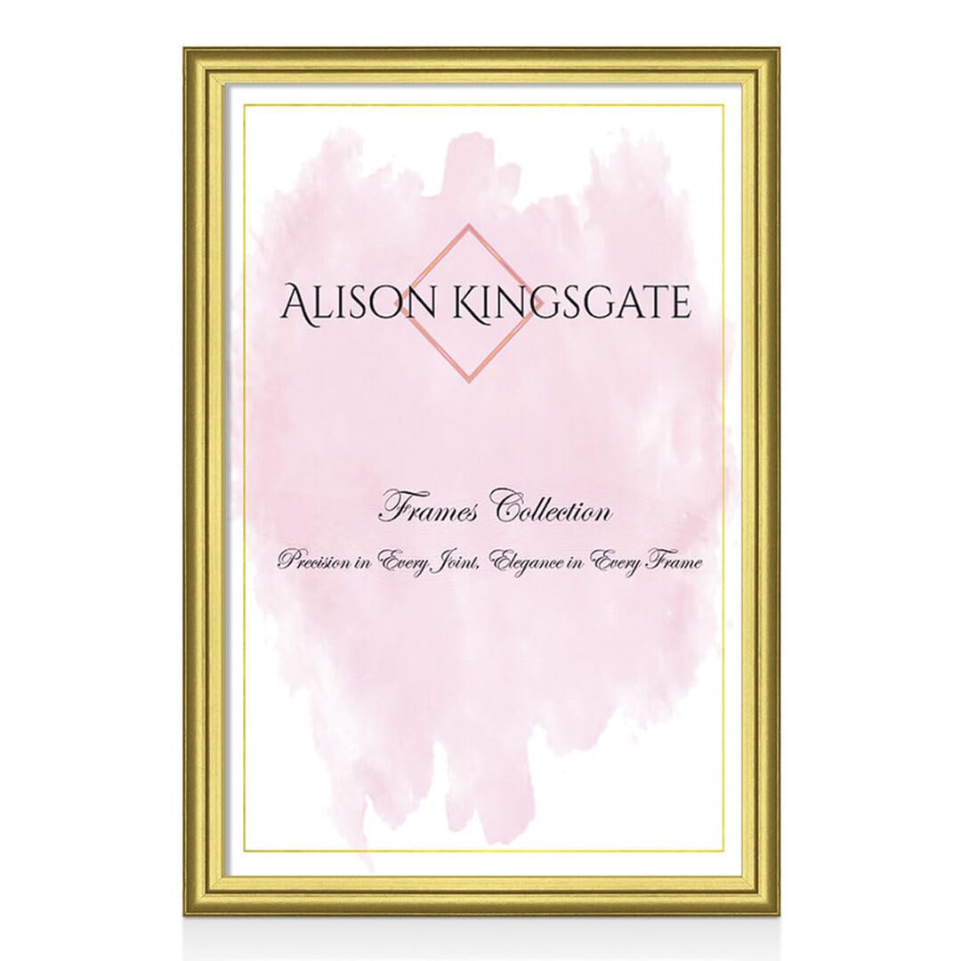 Alison Kingsgate Gold Classic A1 Photo Frame-Engineered Wood Picture Frames With Shatterproof Perspex - Ideal For Certificates & Artwork-Wall Mount Or Tabletop