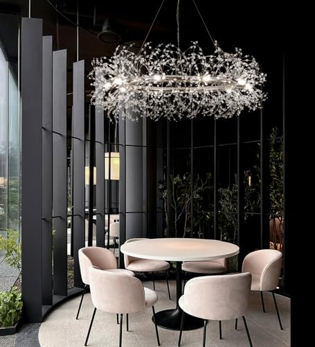 Macarena D39CR1201 Modern Crystal Silver Chandeliers,Chrome Dining Room Chandelier Light Fixture Round,Large Living Room Chandelier,Crystal Ceiling Light Fixture Pendant Hanging thumb #2
