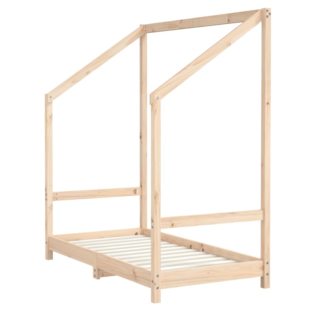 Kinderbett Massivholz Kiefer 70x140 cm mit Lattenrost Gitterbett für Kleinkinder 18 Monate bis 4 Jahre, unbehandeltes Holz Kinderzimmer Juniorbett Schlafplatz und Spielbereich